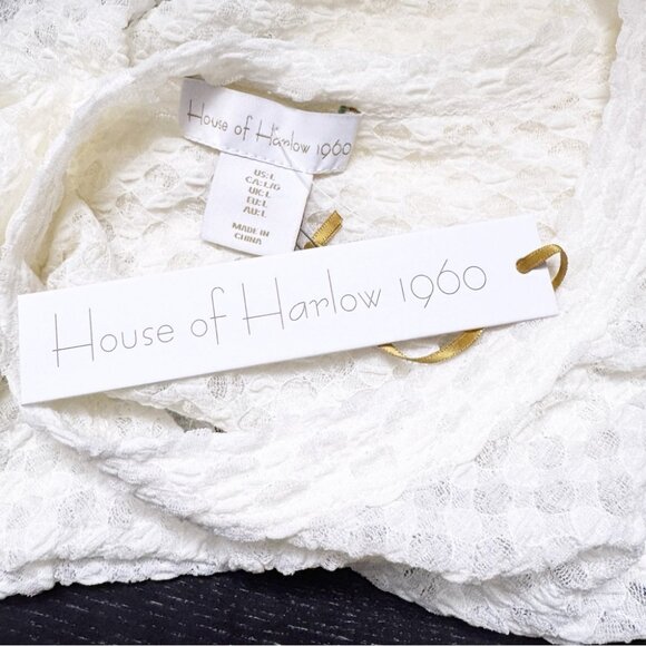 NWT House of Harlow sheer lace textured short sleeve top ivory size Large - Picture 3 of 4
